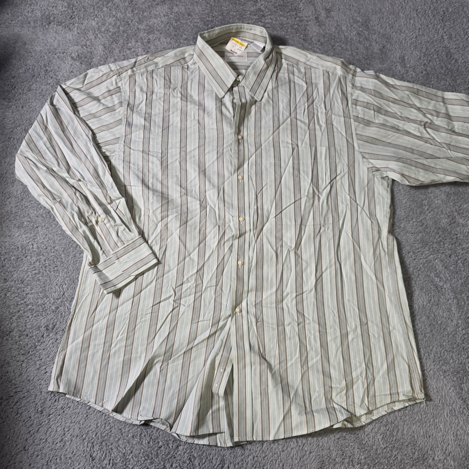 Andrew Fezza Mens 16.5 32/33 Button Down Shirt Green Striped Long Sleeve Cotton